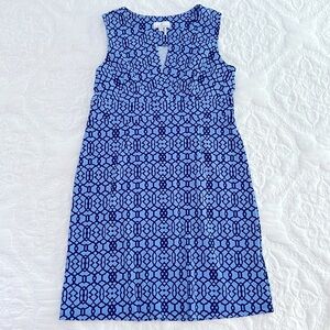 Jude Connally Blue Lattice Print Dress Women’s size Large L Made in the USA